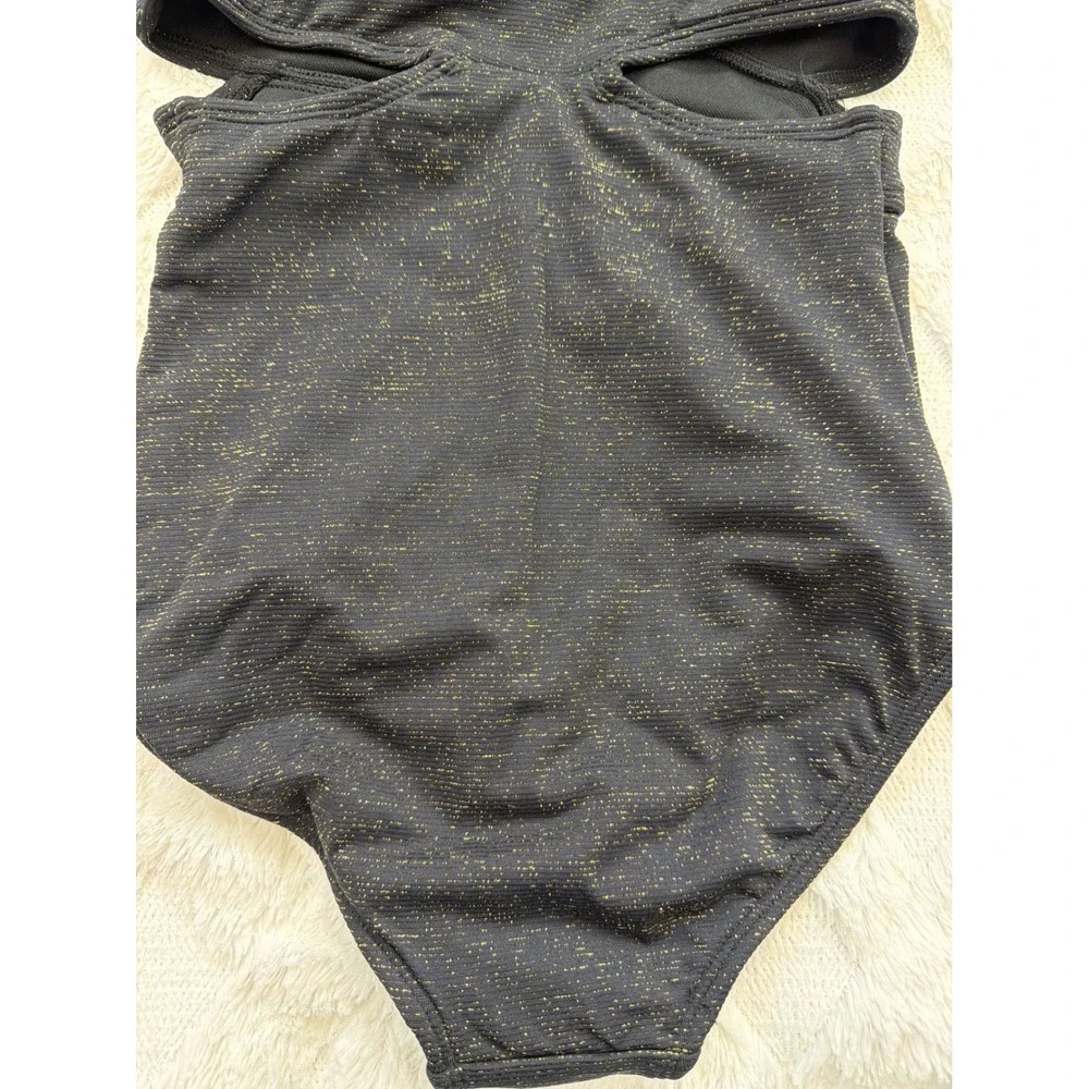 Art Class Girls Black Gold Metallic Cutout One Piece Swimsuit Size S 6/7 NWT
